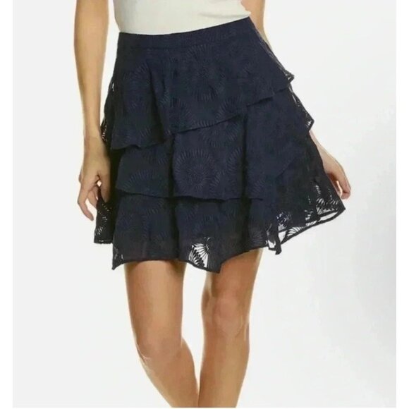 Ted Baker Tieri Embroidered Layered Mini Skirt Navy Blue Size 2 Preppy Coastal - Picture 9 of 9
